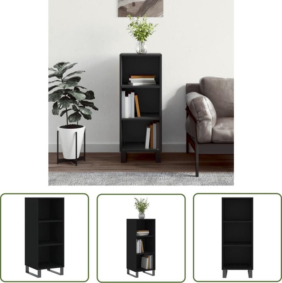 The Living Store Dressoir 34 5x32 5x90 cm bewerkt hout zwart Dressoir Commode Houten Dressoir Zwart Dressoir Vintage Dressoir