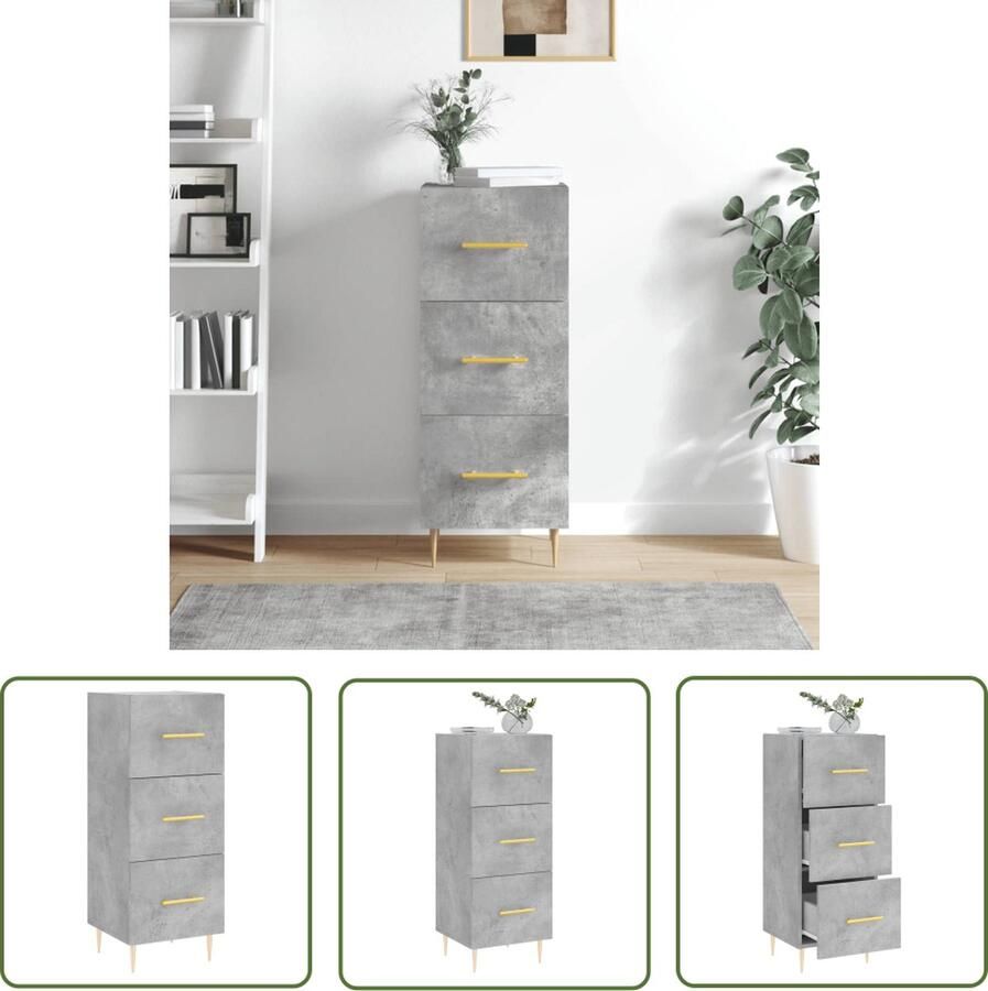 The Living Store Dressoir 34 5x34x90 cm bewerkt hout betongrijs Dressoir Bijzettafel Opbergkast Houten Dressoir Grijze Dressoir - Foto 3