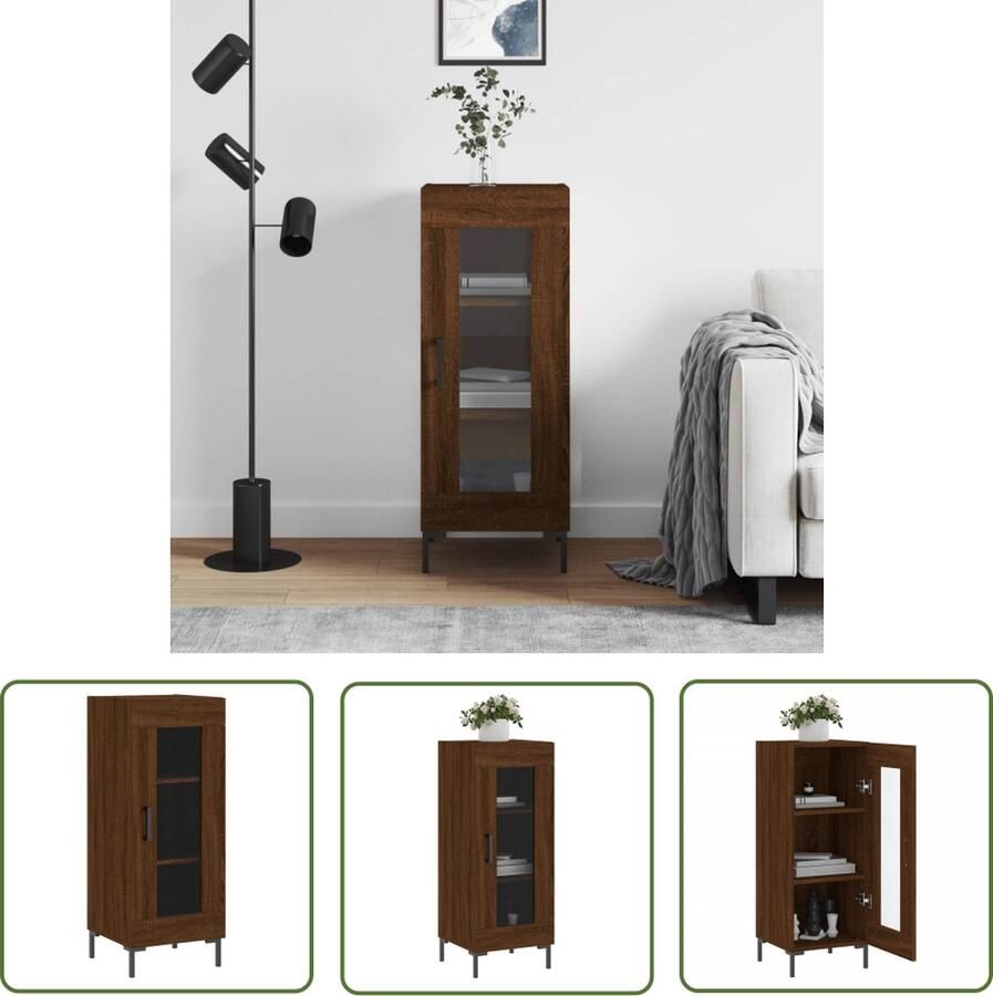 The Living Store Dressoir 34 5x34x90 cm bewerkt hout bruin eikenkleur Dressoir Houten Dressoir Vintage Dressoir Bruine Dressoir Salontafel