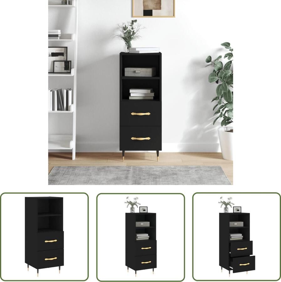 VidaXL Dressoir 34 5x34x90 cm bewerkt hout zwart Dressoir Modern Dressoir Houten Dressoir Zwart Dressoir Opbergkast