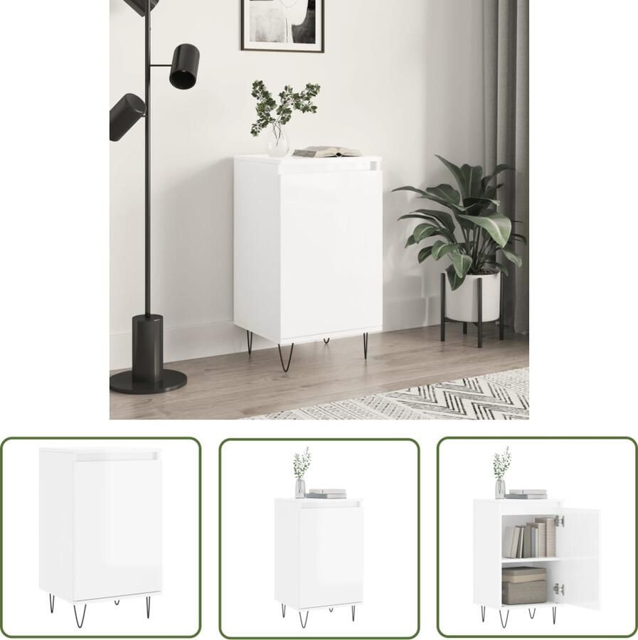 The Living Store Dressoir 40x35x70 cm bewerkt hout hoogglans wit Dressoir Commode Opslagmeubel Woonaccessoires Badkamerinrichting