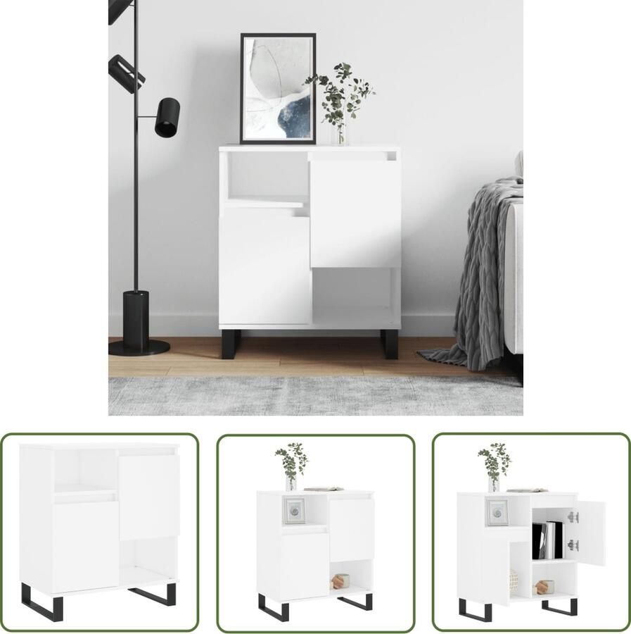 VidaXL The Living Store Dressoir Trendy Opbergkast Afmetingen- 60 x 35 x 70 cm Kleur- Wit Materiaal- Bewerkt hout en ijzer - Foto 5