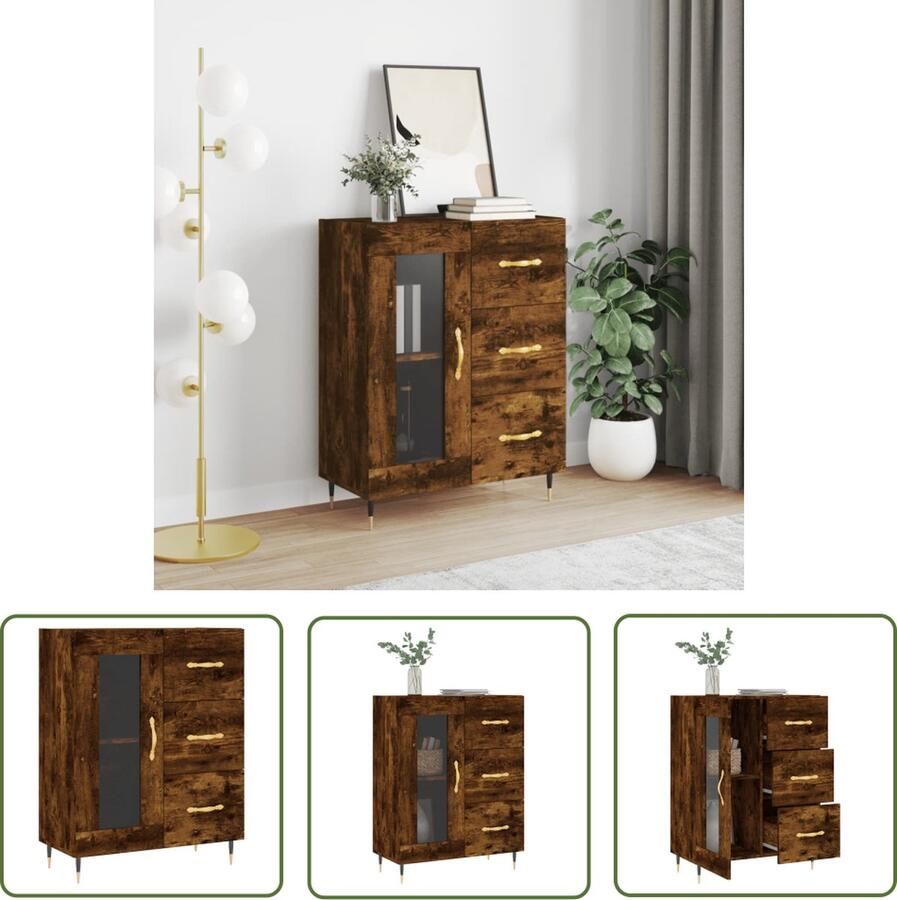The Living Store Dressoir 69 5x34x90 cm bewerkt hout gerookt eikenkleurig Dressoir Vintage Dressoir Houten Dressoir Klassiek Dressoir Robuust Dressoir - Foto 3