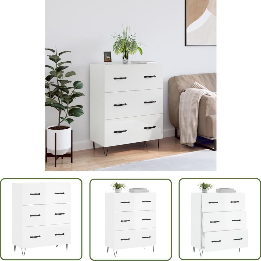 VidaXL Dressoir 69 5x34x90 cm bewerkt hout hoogglans wit Dressoir Commode Kast Houten Dressoir Wit Dressoir