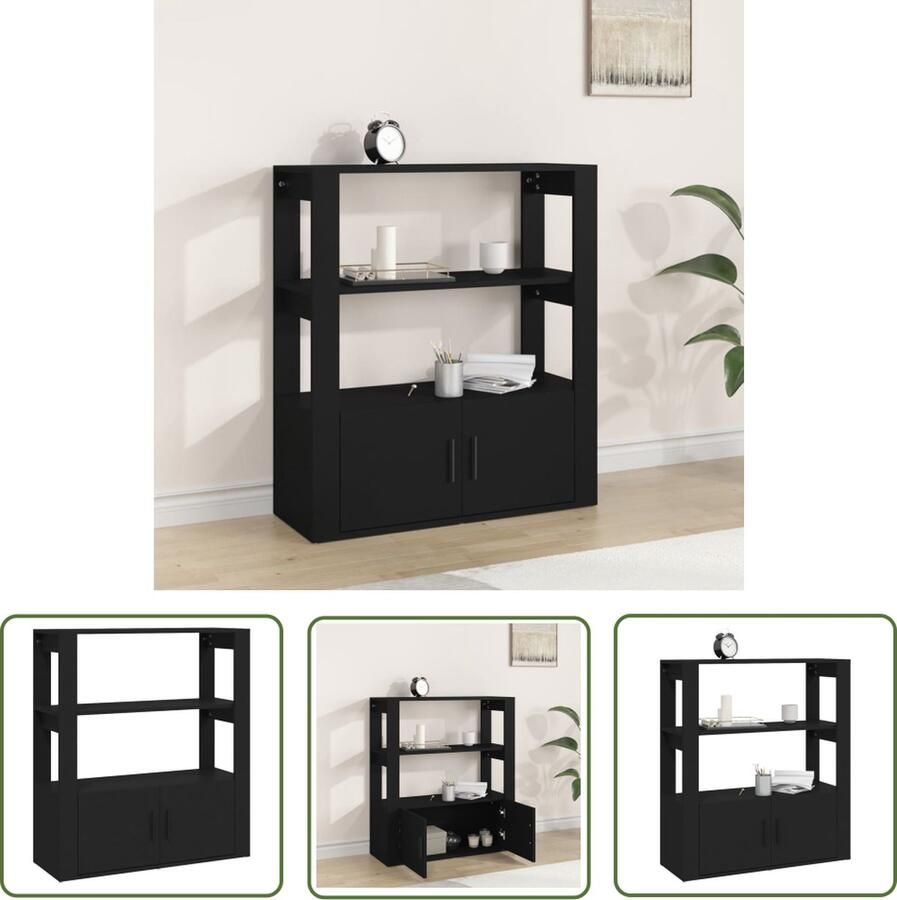 VidaXL Dressoir 80x30x90 cm bewerkt hout zwart Dressoir Kast Houten Dressoir Black Furniture Living Room Furniture
