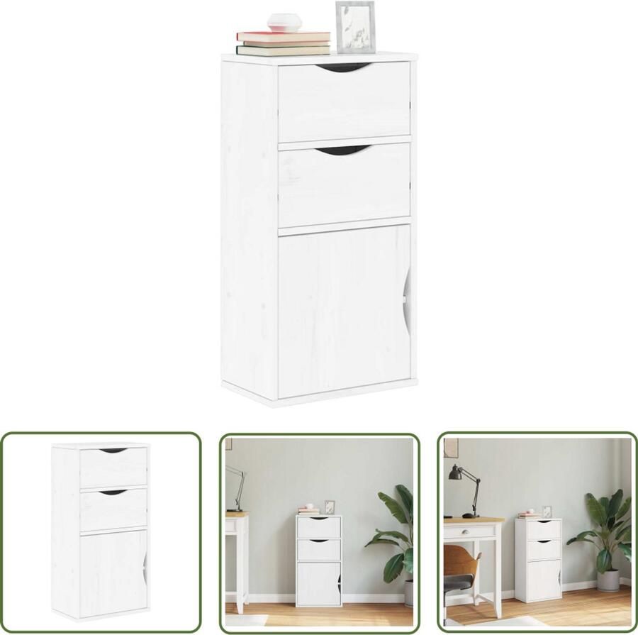 The Living Store Bijzetkast met lades wit 40x24x79 cm massief grenenhout Bijzetkast Houten Kast Opbergkast Grenoblehouten Meubels Vintage Kast