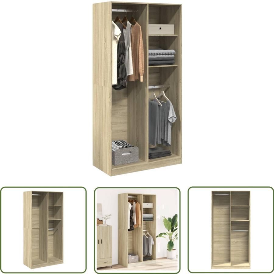 The Living Store Kledingkast 100x50x200 cm bewerkt hout sonoma eikenkleurig Kledingkast Dressoir Bergruimte Houten Kast Sonoma Eiken