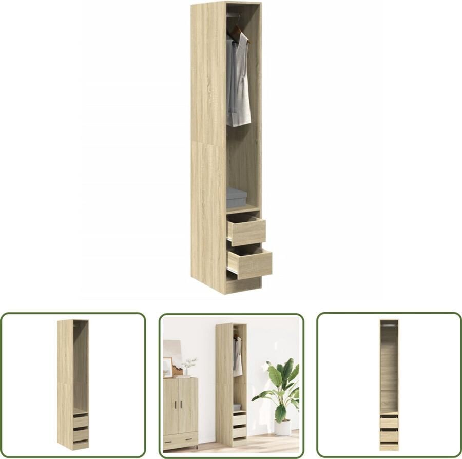 The Living Store Kledingkast 30x50x200 cm bewerkt hout sonoma eikenkleurig Kledingkast Dressoir Bergruimte Houten Kast Sonoma Eiken - Foto 2