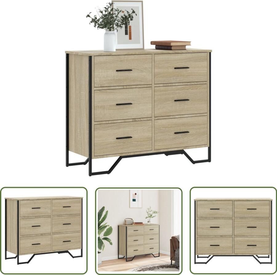 VidaXL Ladekast 91x35 5x74 5 cm bewerkt hout sonoma eikenkleurig Ladekast Dressoir Opbergkast Houten Kast Sonoma Eiken