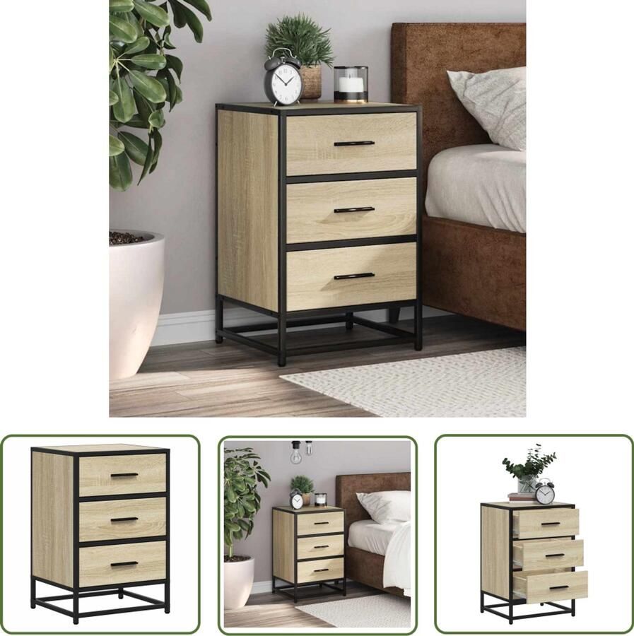 The Living Store Nachtkastje 40x34 5x60 cm bewerkt hout en metaal sonoma eiken Nachtkastje Dressoir Slaapkamer Houten Kast Metalen Kast
