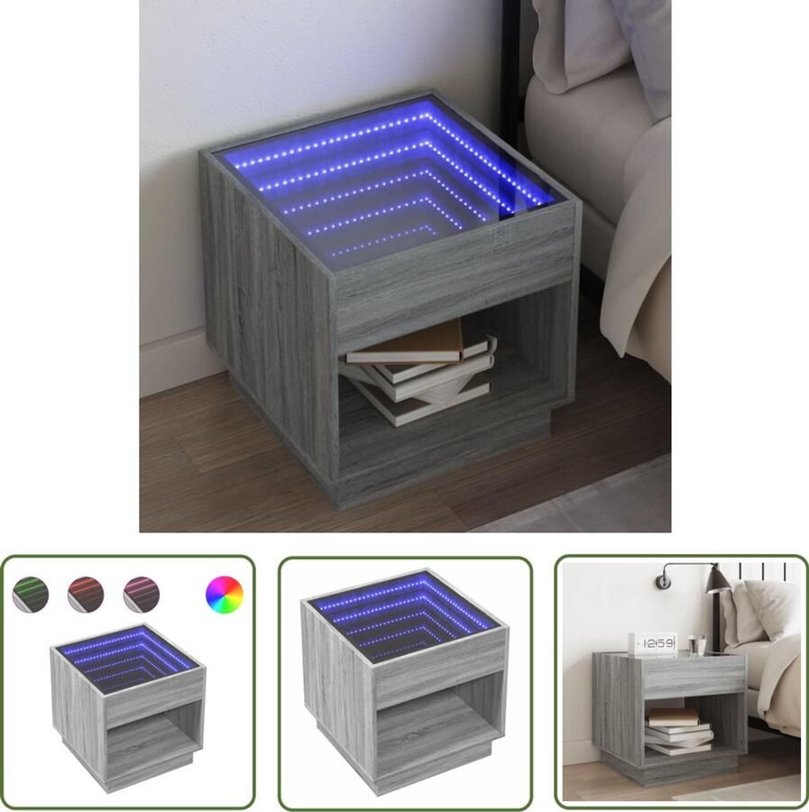 VidaXL Nachtkastje met Infinity LED 50x50x50 cm grijs sonoma eiken Nachtkastje Dressoir Led Lamp Grijze Kamer Slaapkamersdecoratie