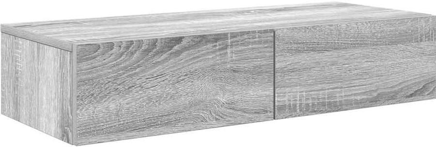 The Living Store Wandschap met lades 80x33x17 cm bewerkt hout grijs sonoma eiken Wandplankje Houten Plank Opbergoplossing Wanddecoratie Badkamermeubilair