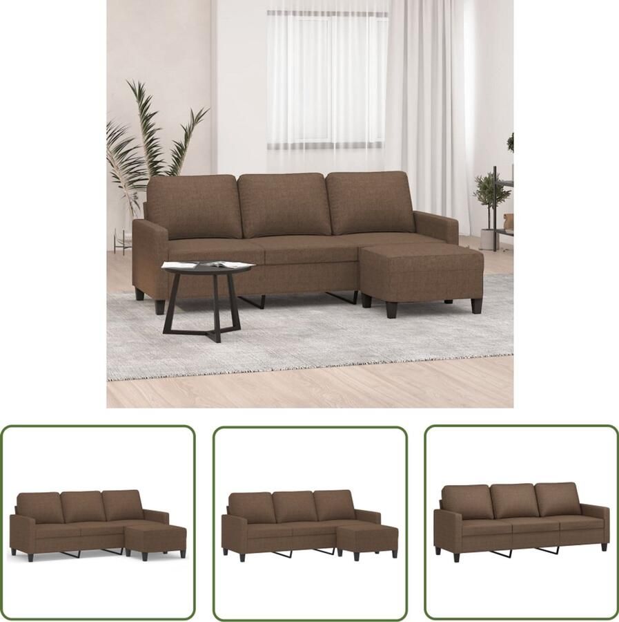 VidaXL Drezitsbank Bruine Bank Driezitsbank met voetenbank 180 cm stof bruin Lounge Bank Hoekbank Relaxfauteuil