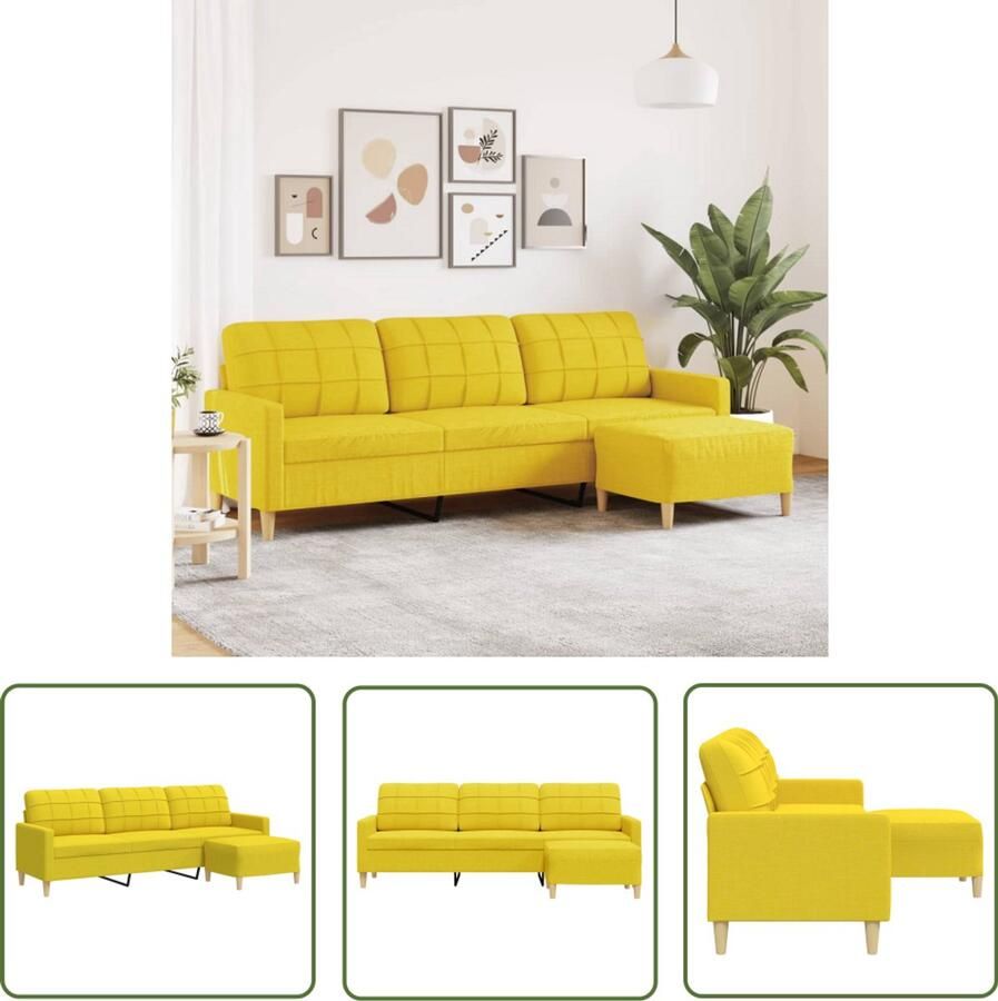 The Living Store Driezitsbank met voetenbank 210 cm stof lichtgeel Comfortabele Bank Drezitsbank Bankstel Salontafel Livingroom Meubels