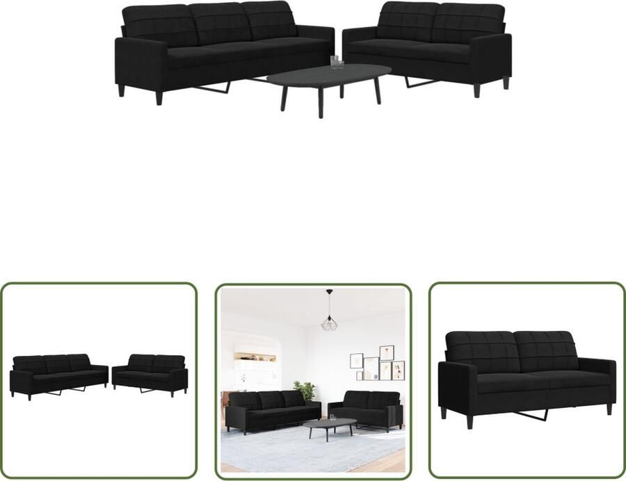 The Living Store Bank Fluweel Zwart 2-zits 157cm Comfortabel en Stabiel Zweezitsbank Driezitsbank Zwarte Bank Velvet Bank Lounge Set