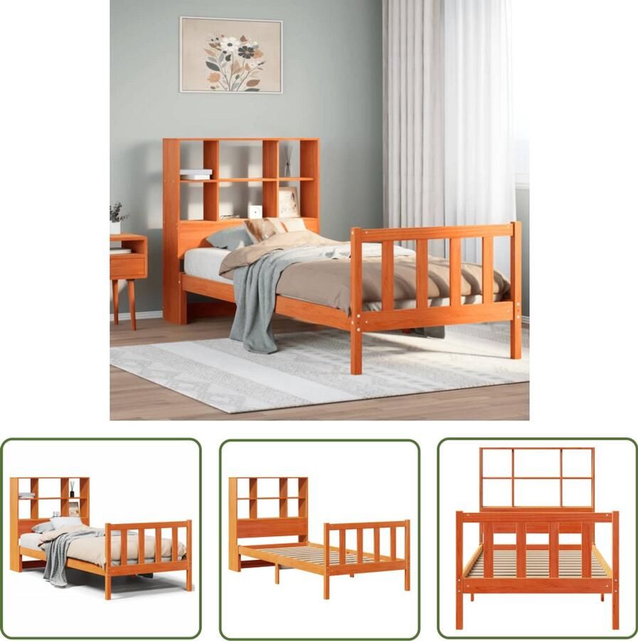 VidaXL Dynamische Moment Draaibare Sleutel Bed met boekenkast zonder matras grenenhout wasbruin 90x190 cm Gereedschapset Mechanica Monteursgereedschap