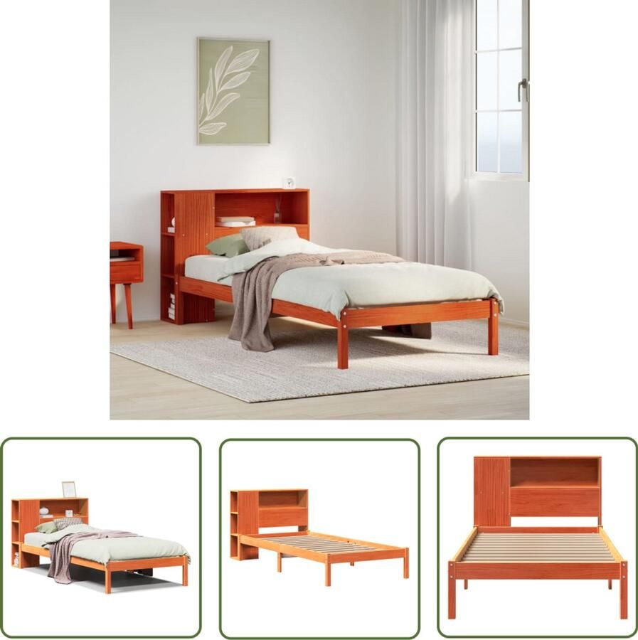 VidaXL Dynamische Moment Draaibare Sleutel Bed met boekenkast zonder matras grenenhout wasbruin 100x200 cm Gereedschapset Draadloos Gereedschap Montageset