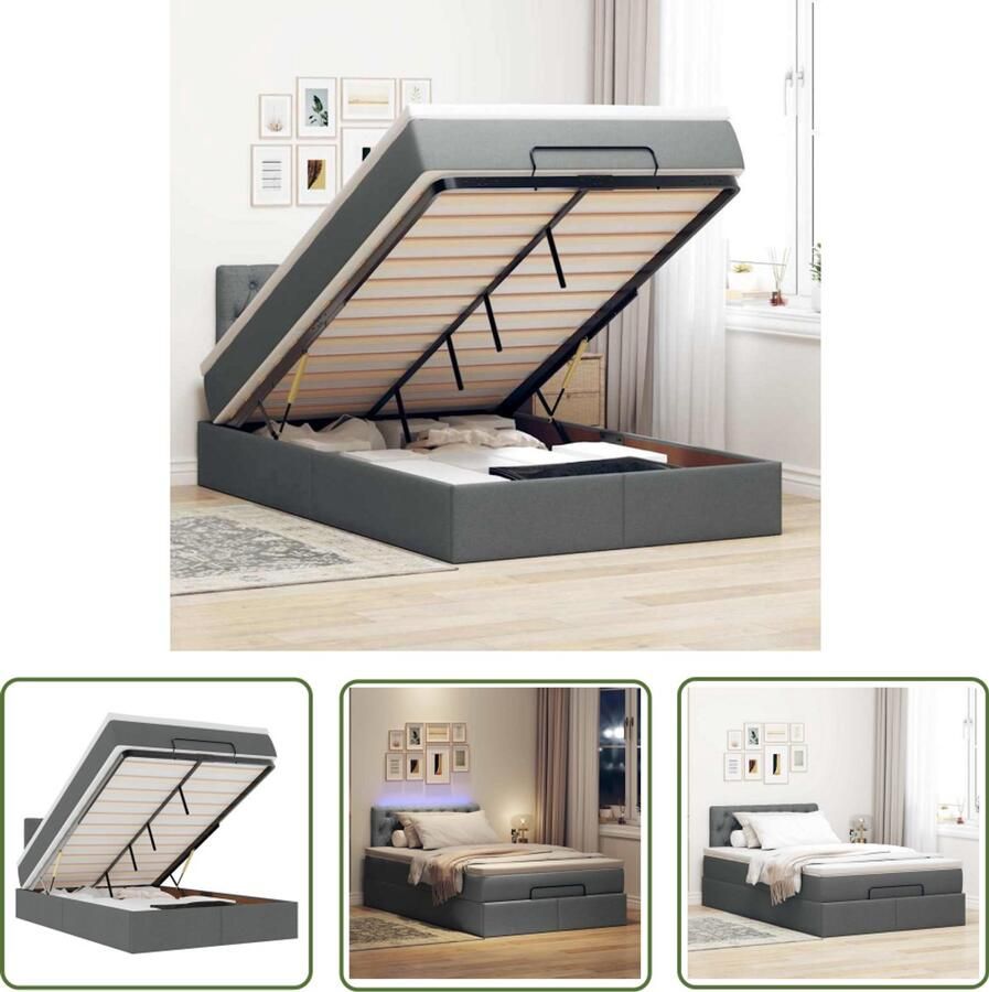 VidaXL Dynamische Moment Draaibare Sleutel Bed poef met matras en LED's 120x200 cm stof donkergrijs Gereedschapset Mechanica Montagesleutel