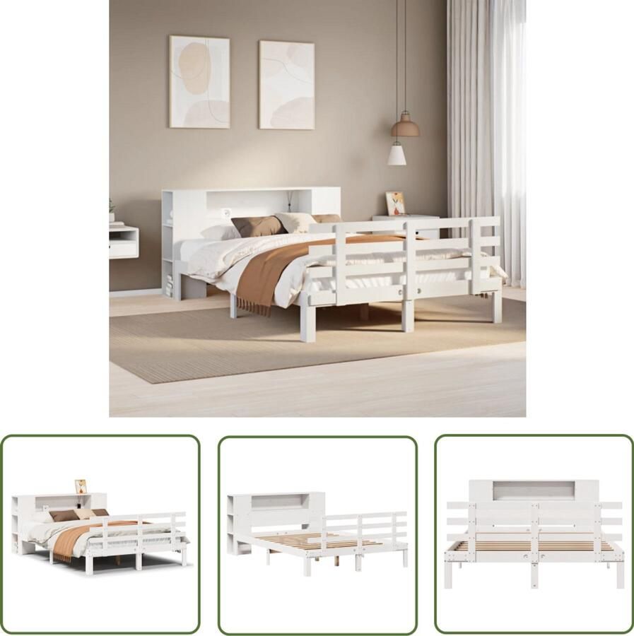 VidaXL Dynamische Moment Sleutel Draaibare Sleutel Bed met boekenkast zonder matras grenenhout wit 150x200 cm Gereedschapset Mechanica Tools Monteursgereedschap