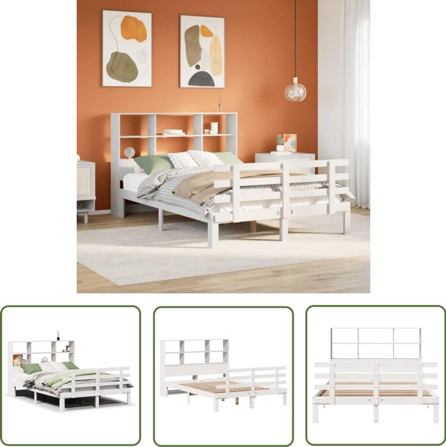 VidaXL Dynamische Moment Sleutel Draaibare Sleutel Bed met boekenkast zonder matras grenenhout wit 140x200 cm Gereedschapset Mechanica Tools Monteursgereedschap