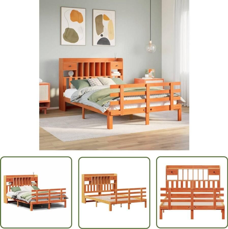 VidaXL Bed met boekenkast zonder matras grenenhout wasbruin 140x200 cm Draaibare Sleutel Dynamische Sleutel Gereedschapset Mechanica Tools Monteursgereedschap