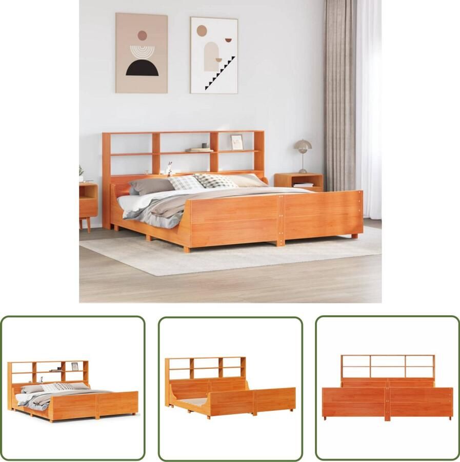 VidaXL Bed met boekenkast zonder matras hout wasbruin 200x200 cm Draaibare Sleutel Dynamische Sleutel Gereedschapset Mechanica Tools Draai Moment
