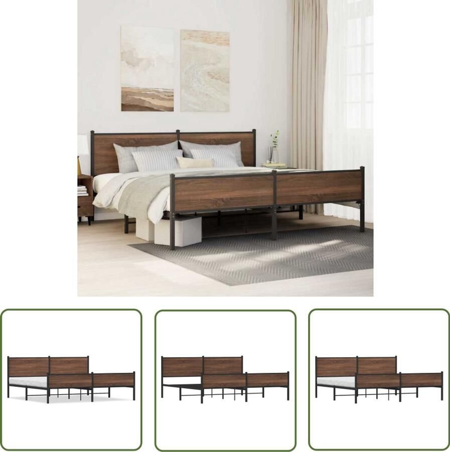 VidaXL Bedframe zonder matras metaal bruin eikenkleurig 200x200 cm Draaibare Sleutel Dynamische Sleutel Gereedschapset Mechanica Tools Monteursgereedschap