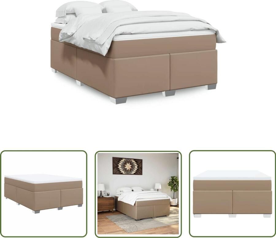 VidaXL Boxspring met matras kunstleer cappuccinokleurig 140x190 cm Sleutelset Dynamische Sleutel Gereedschap Mechanica Drapers Tools