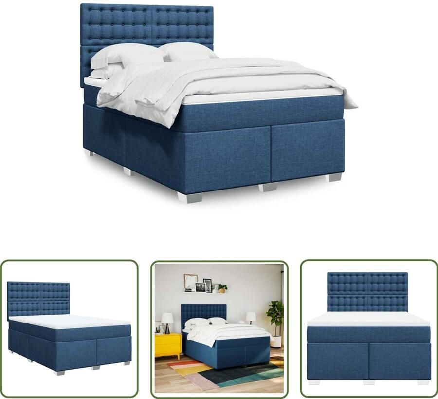 VidaXL Dynamo Meter Sleutel Boxspring met matras stof blauw 140x190 cm Gereedschap Klikmechanisme Drapers Tools