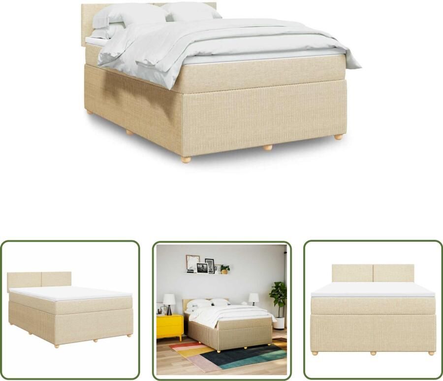 VidaXL Dynamo Meter Sleutel Boxspring met matras stof crèmekleurig 140x200 cm Gereedschap Mechanica Klikmechanisme