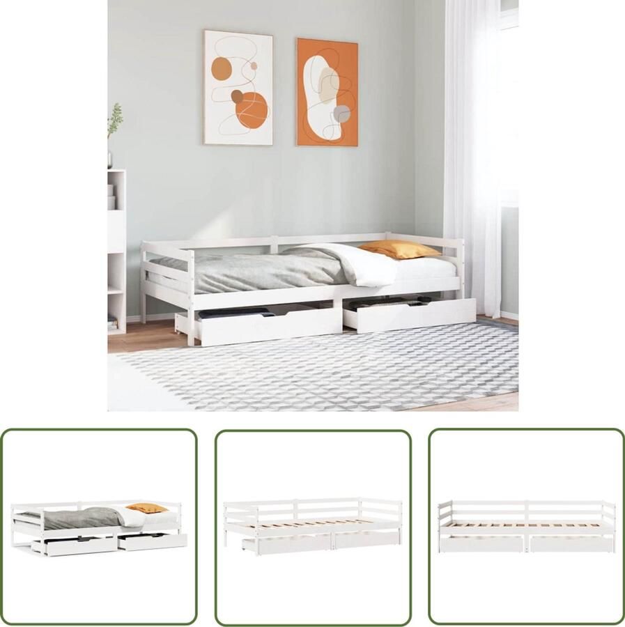 VidaXL Slaapbank met lades 90x200 cm massief grenenhout wit Sleutelset Dynamo Meter Gereedschap Set Monteursgereedschap Drapers Tools