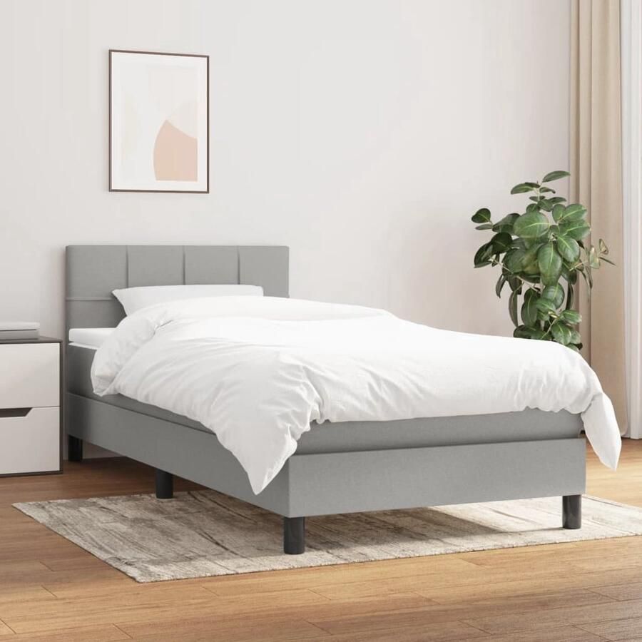 The Living Store Boxspring met matras stof lichtgrijs 90x200 cm Boxspringbed Eenpersoonsbed Boxspring Matras Pocketvering