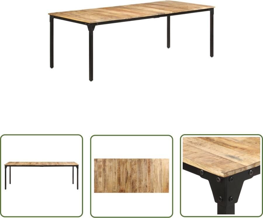 The Living Store Houten Eettafel Ruw mangohout 220 x 100 x 76 cm Gepoedercoat ijzer Houten Eettafel Eethoek Tafel Mangoholte Tafel Industrieel Design Salontafel