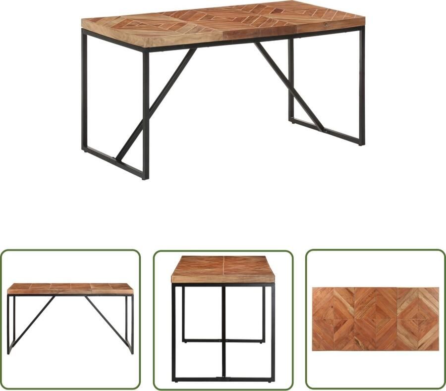 The Living Store Eettafel IndustriÃle Look Massief Acacia- en Mangohout 140 x 70 x 76 cm Handgemaakt Industriële Eettafel Eethoektafel Acacia Tafellaag Mangoholzenteafel Vintage Tafel - Foto 3