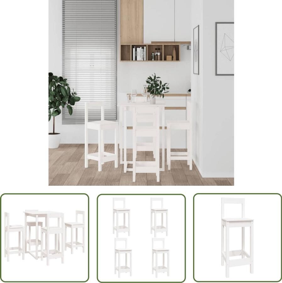 The Living Store 5-delige Barset massief grenenhout wit Bartafel Eetkamermeubel Granenhouten Meubels Wit Meubel Modern Design