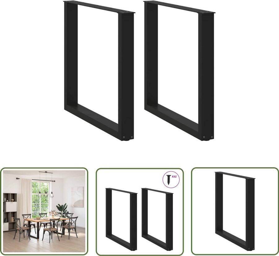 The Living Store Eettafelpoten 2 st U-vormig 90x(72-73) cm staal zwart Eetkamerstoel Eetkamerset Tafelvoet Metalen Tafelvoet Zwarte Tafelvoet
