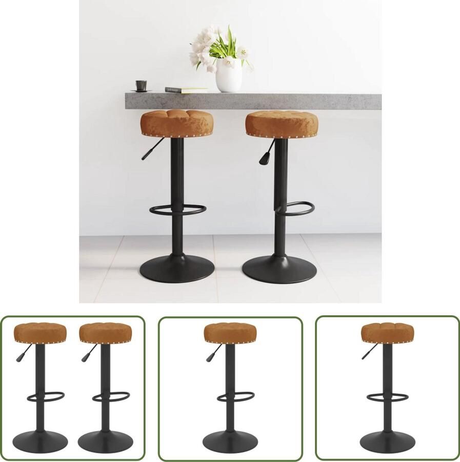 The Living Store Barkrukken 2 st fluweel bruin Barkrukken Eetkamerstoel Barstool Fluweel Stoel Design Stoel