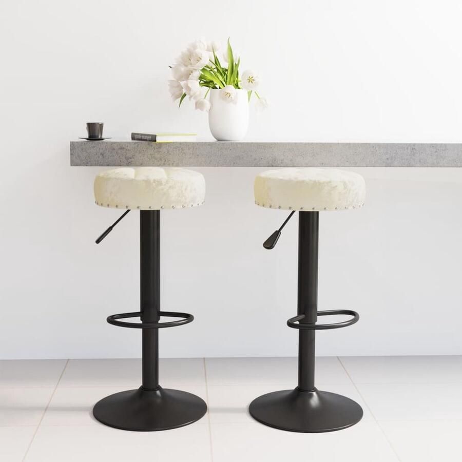 The Living Store Barkrukken 2 st fluweel crèmekleurig Barstühlen Eetkamerstoel Stoffen Stoel Lounge Stoel Crema