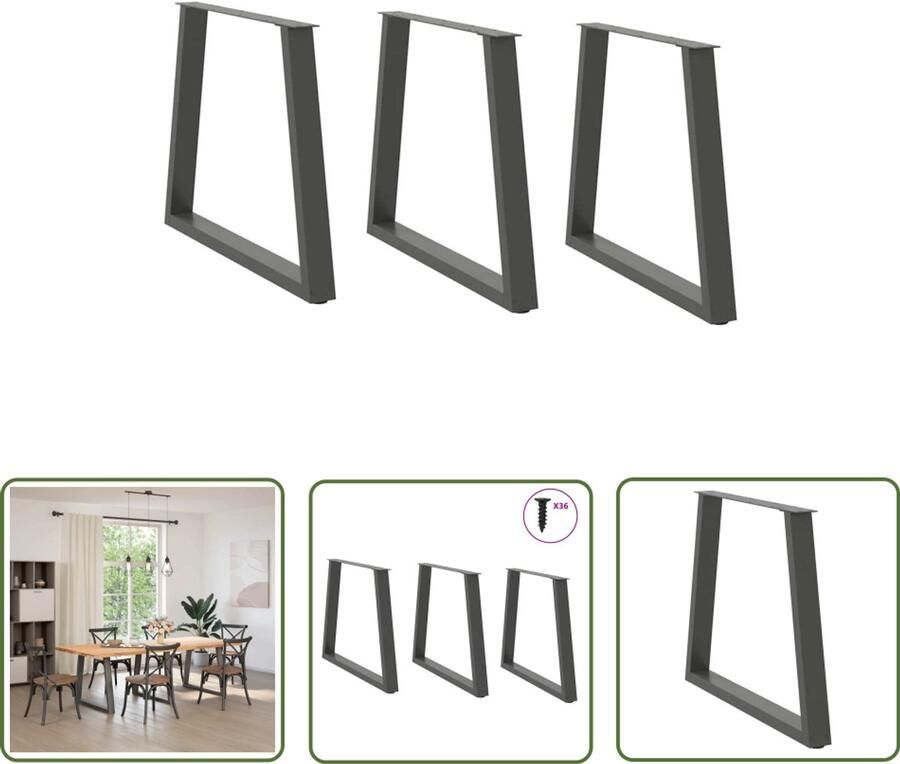 The Living Store Eettafelpoten 3 st V-vormig 80x(72-73 3) cm staal antraciet Eettafelpoten Eetkamerstoel Salontafel Industrieel Design Metalen Tafelpoten