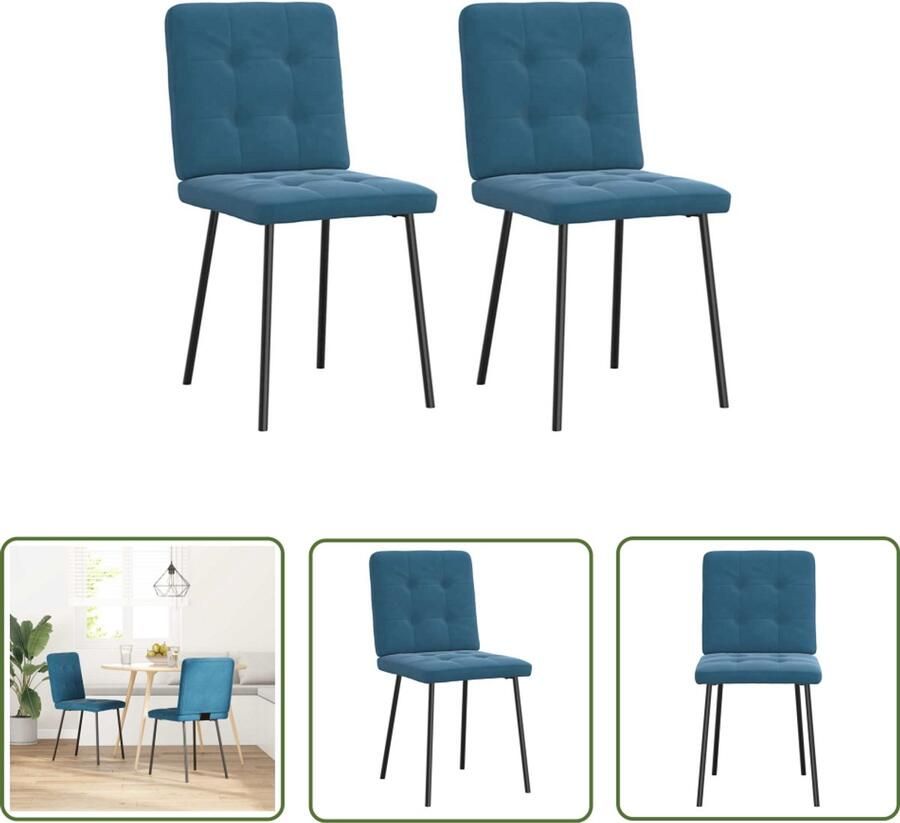 The Living Store Eetkamerstoelen 2 st fluweel blauw Eettafelstoel Eetkamerstoel Velours Stoel Moderne Stoel Luxe Stoel