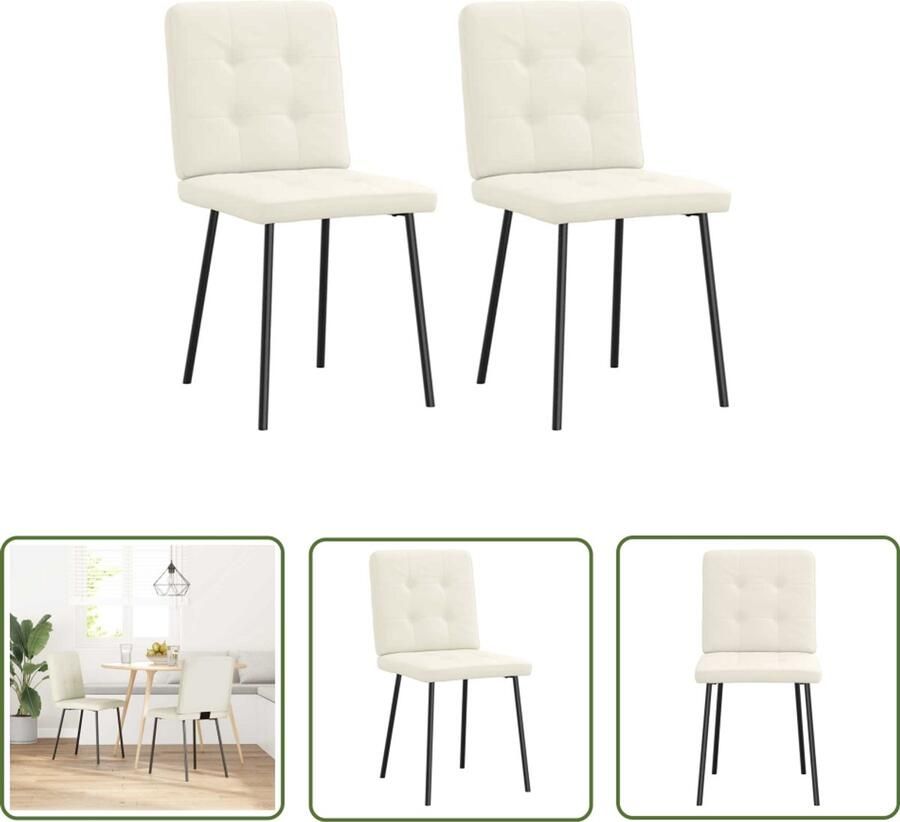 The Living Store Eetkamerstoelen 2 st fluweel crèmekleurig Eettafelstoel Eetkamerstoel Velours Stoel Creme Fauteuil Moderne Stoel
