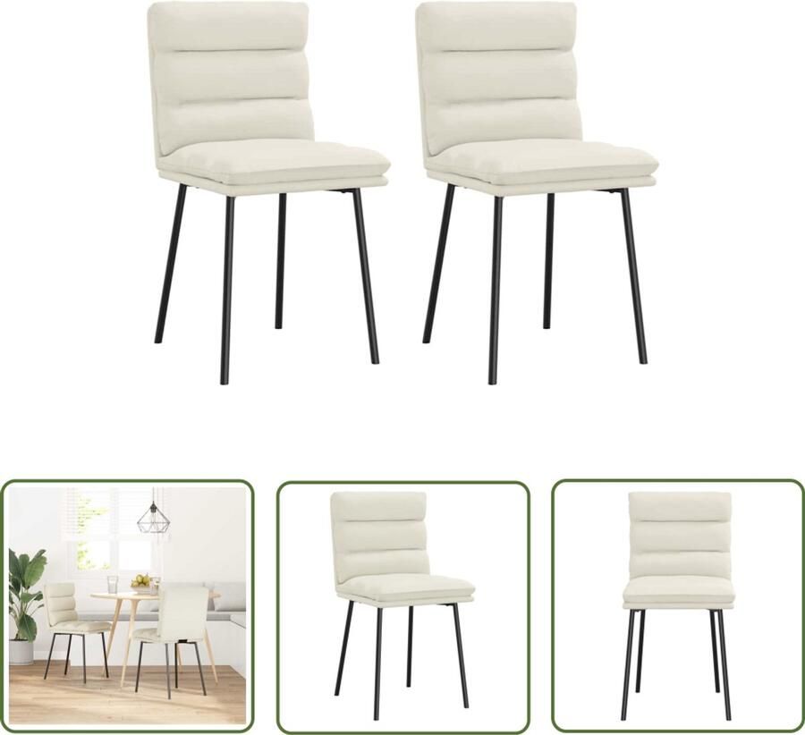 The Living Store Eetkamerstoelen 2 st fluweel crèmekleurig Eettafelstoel Eetkamerstoel Velours Stoel Creme Fauteuil Design Stoel