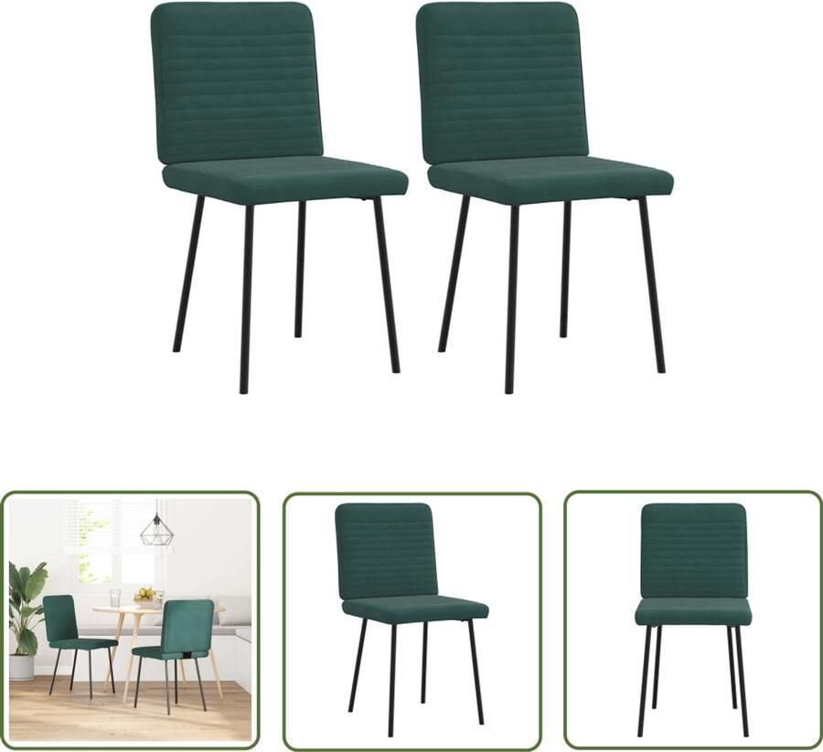 The Living Store Eetkamerstoelen 2 st fluweel donkergroen Eettafelstoel Eetkamerstoel Velours Stoel Donkere Stoel Luxe Stoel