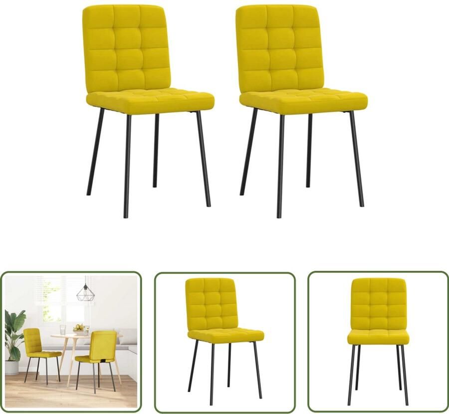 The Living Store Eetkamerstoelen 2 st fluweel geel Eettafelstoel Eetkamerstoel Velours Stoel Gele Stoel Comfortabele Stoel