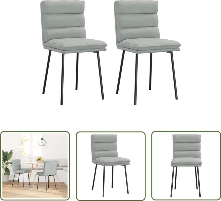 The Living Store Eetkamerstoelen 2 st fluweel lichtgrijs Eettafelstoel Eetkamerstoel Velours Stoel Grijze Stoel Moderne Stoel