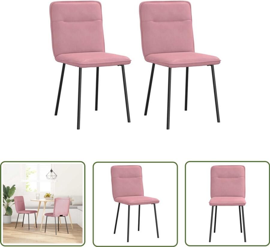 The Living Store Eetkamerstoelen 2 st fluweel roze Eettafelstoel Eetkamerstoel Velours Stoel Roze Stoel Comfortabele Stoel