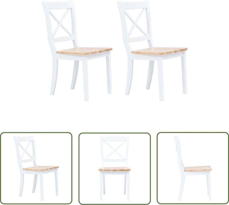 The Living Store Eetkamerstoelen wit lichthout massief rubberwood 45.5 x 52 x 90 cm (B x D x H) ergonomisch Eettafelstoelen Eetkamerstoelen Designstoelen Moderne Stoelen Comfortabele Stoelen - Foto 4