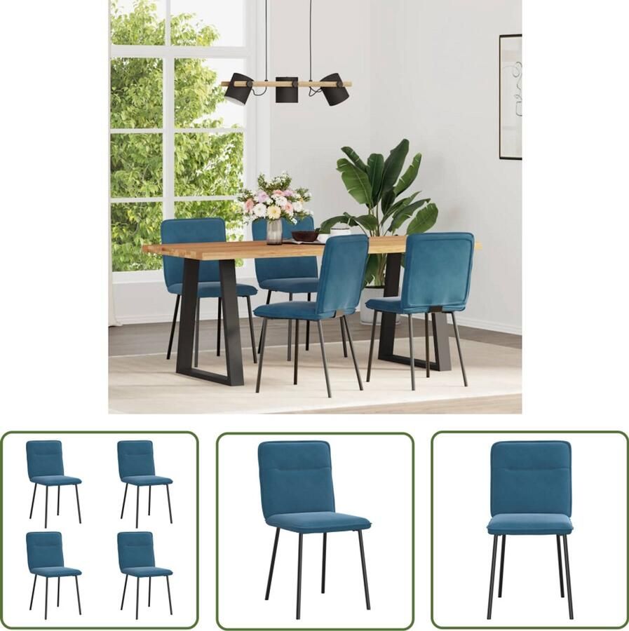 The Living Store Eetkamerstoelen 4 st fluweel blauw Eettafelstoel Eetkamerstoel Velours Stoel Blauwe Stoel Comfortabele Stoel