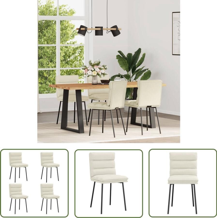 The Living Store Eetkamerstoelen 4 st fluweel crèmekleurig Eettafelstoel Eetkamerstoel Velours Stoel Creme Fauteuil Salontafelstoel
