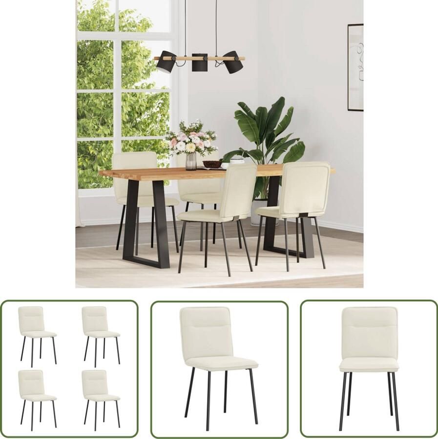 The Living Store Eetkamerstoelen 4 st fluweel crèmekleurig Eettafelstoel Eetkamerstoel Velours Stoel Moderne Stoel Comfortabele Stoel